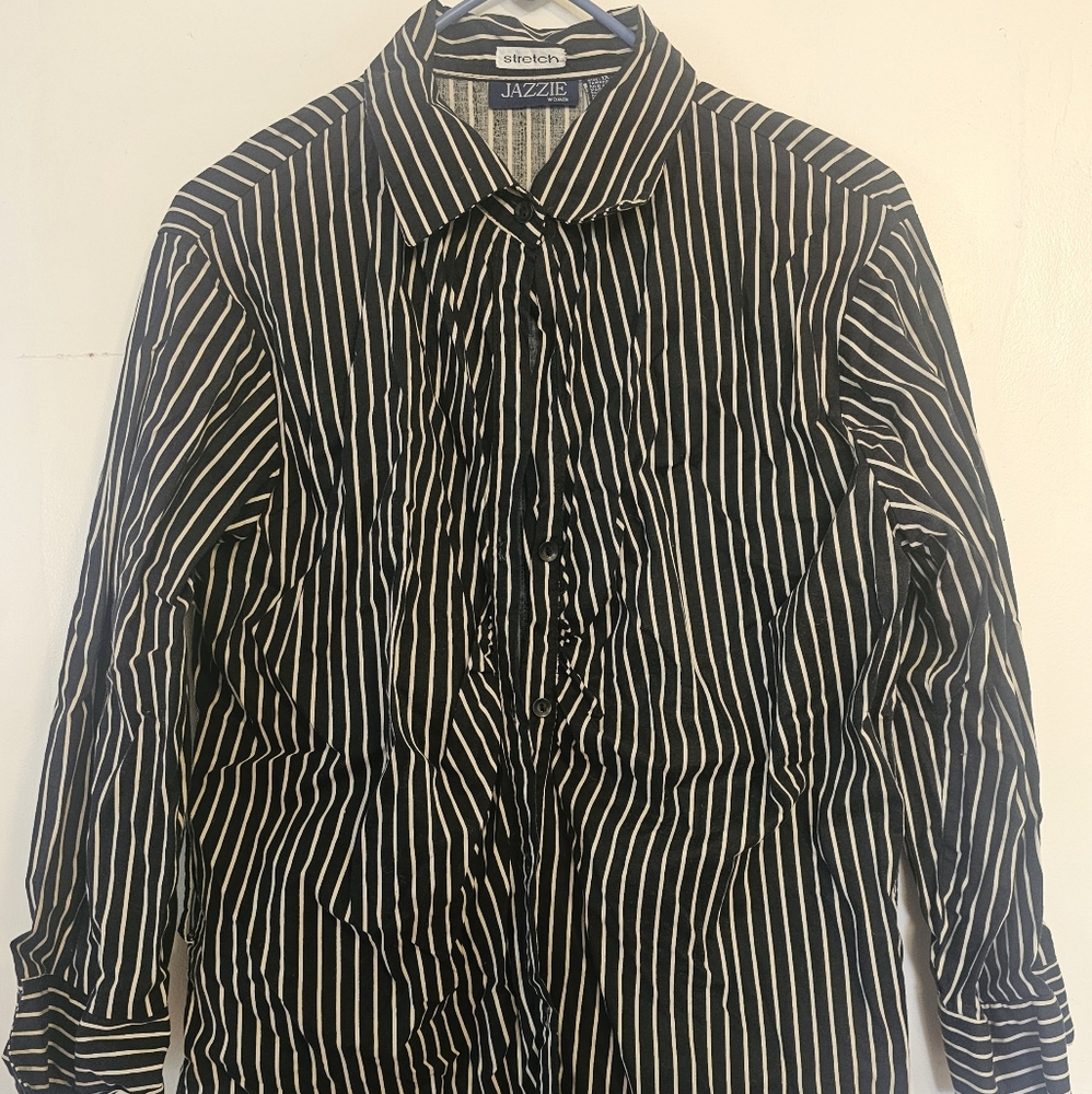 'Jazzie' Black and White Striped Women's Shirt